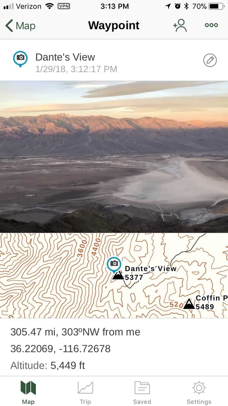 GAIA GPS Screenshot showing photo waypoint feature